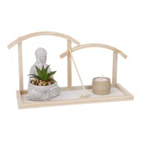Buddha Dekotablett, natur/grau