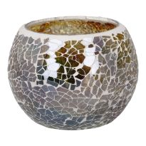 Kugel-Windlicht Mosaik, bernstein/silber/grün, 10 x 8 cm