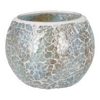 Kugel-Windlicht Mosaik, hellblau/silber, 10 x 8 cm