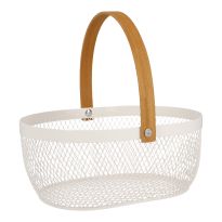 Korb mit Holzhenkel, oval/creme, 23.5 cm