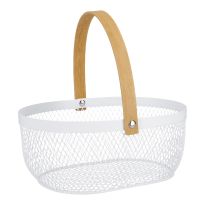 Korb mit Holzhenkel, oval/weiß, 23.5 cm