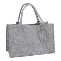 Filztasche mit Anhänger, Blumen/hellgrau, 28 x 14 x 18 cm