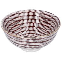 Schale China, tief, bordeaux/weiß, Goldrand, Stäbchen/Kreis