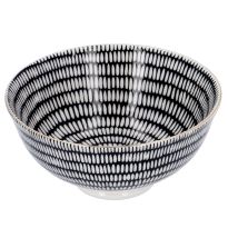 Schale China, tief, schwarz/weiß, Goldrand, Stäbchen/Kreis