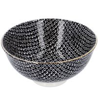 Schale China, tief, schwarz/weiß, Goldrand, Perlen