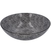 Schüssel China, flach, Striche, schw/wss, 23 cm