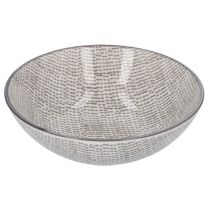 Schale China, tief, Striche, dunkelgrau/wss, 13 cm