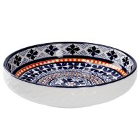 Schale China, flach, blau/orange, 15 cm