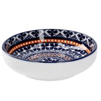 Schale China, flach, blau/orange, 9 cm