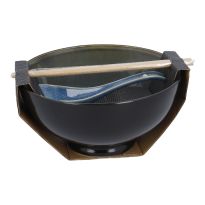 Schale mit Essstäbchen und Löffel, dunkelblau