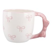 Becher Schleife, weiß/rosa, 380 ml