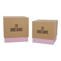 2er Set Geschenkkarton Quadro/Spruch, Dreams/flieder