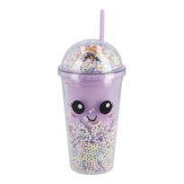 Becher Konfetti mit Strohhalm, lila, 350 ml