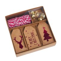 Geschenke-Set, rot-weiß-natur, Kordel/Anhänger/Glocke