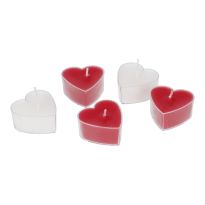5er Set Teelichter Herz, rot/weiß