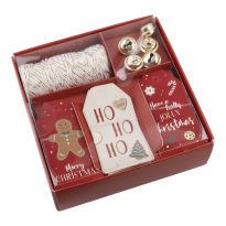 Geschenke-Set, weiß-gold/rot, Kordel/Anhänger/Glocke