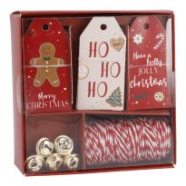 Geschenke-Set, rot-weiß-Lebkuchen, Kordel/Anhänger/Glocke
