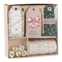 Geschenke-Set, gold-weiß-Schleife, Kordel/Anhänger/Glocke