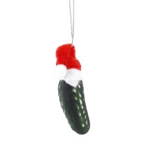 Anhänger Gurke mit Mütze, grün matt, 5 cm
