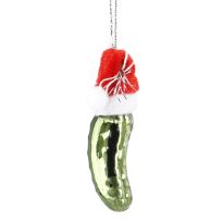 Anhänger Gurke mit Mütze, grün glänzend, 5 cm