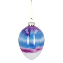 Anhänger Glas-Ei, Batik, opal/quer/blau/pink, 7 x 10 cm