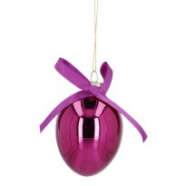 Anhänger Glas-Ei mit Schleife, glänzend/lila, 6 x 8 cm