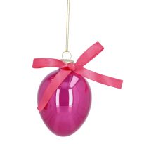 Anhänger Glas-Ei mit Schleife, opal/pink, 6 x 8 cm