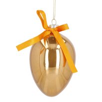 Anhänger Glas-Ei mit Schleife, opal/orange, 8 x 12 cm