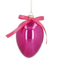 Anhänger Glas-Ei mit Schleife, opal/pink, 8 x 12 cm
