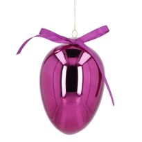 Anhänger Glas-Ei mit Schleife, glänzend/lila, 11 x 15 cm