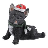 Weihnachtsfigur mit Mütze, Hund/schwarz, 13 x 12 cm