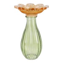 Vase Blütenform, orange/grün, 17 cm