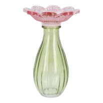 Vase Blütenform, rosa/grün, 17 cm