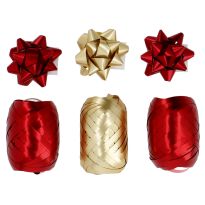 Geschenkband-Set Schleife, rot/gold, 6-teilig