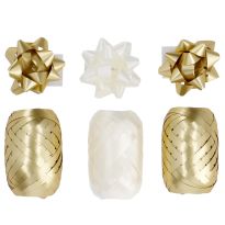 Geschenkband-Set Schleife, gold/creme, 6-teilig