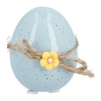 Deko-Ei mit Blumen-Band, blau, 6.5 cm
