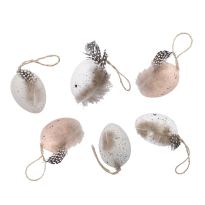 6er Set Deko-Eier Feder, grau/weiß/peach