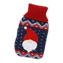 Strick-Taschenwärmer Weihnachtsmann/blau, 13 cm