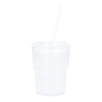 Glas mit Strohhalm, Rillen/klar, 400 ml