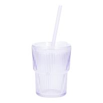 Glas mit Strohhalm, Rillen/lila, 400 ml
