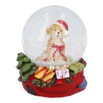 Schneekugel Hund, Schleife/rot, 7 x 9.5 cm
