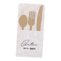 Bestecktasche Filz, Guten Appetit/beige, 12 x 24 cm