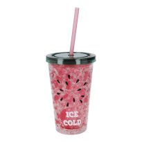 Kühl-Becher mit Strohhalm Frucht, Melone