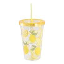 Becher mit Spiral-Trinkhalm, Zitronen, 600 ml