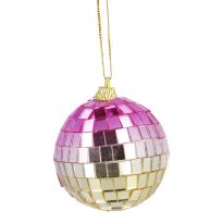 Anhänger Discokugel, pink/gold, 6 cm