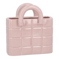 Vase Handtasche, Karo/rosa, 15.5 x 16.5 cm