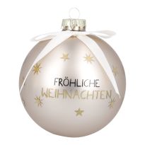 Glaskugel Spruch, Fröhliche/champagner/matt, 10 cm