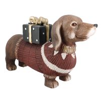 Deko-Dackel mit Geschenk, rot/grün, 47 cm