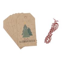 6er Set Anhänger mit Kordel, Baum/grün