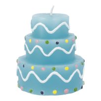 Kerze Geburtstag, Tortenform, hellblau, 6 x 7 cm